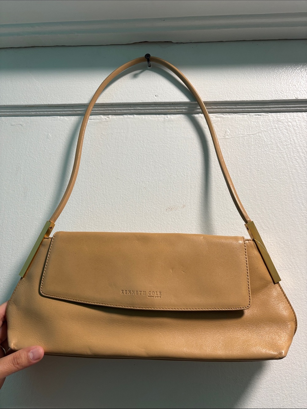 Kenneth Cole Tan Leather Shoulder Bag with Gold Hardware